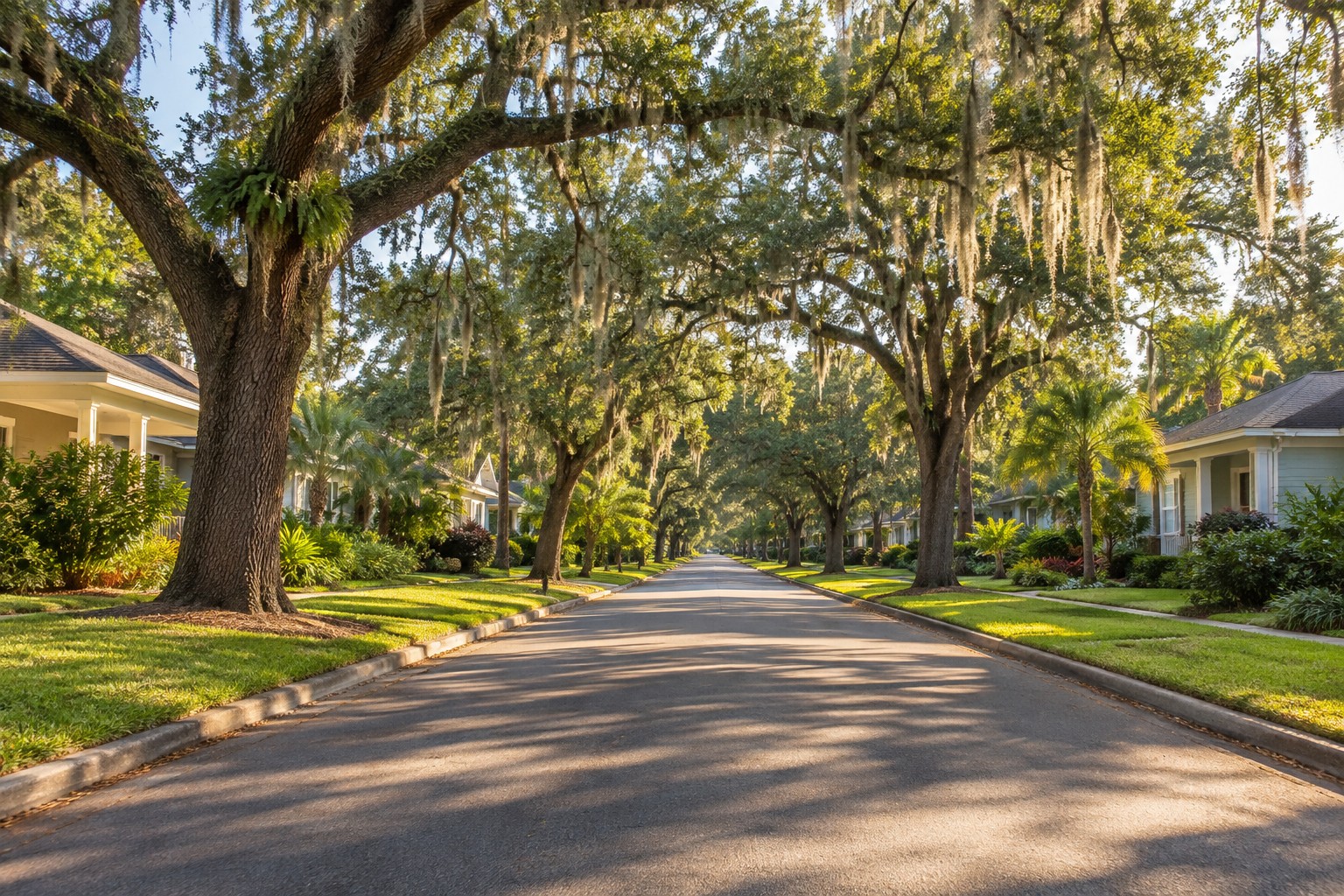 A quiet residential Tampa Florida street, illustrative