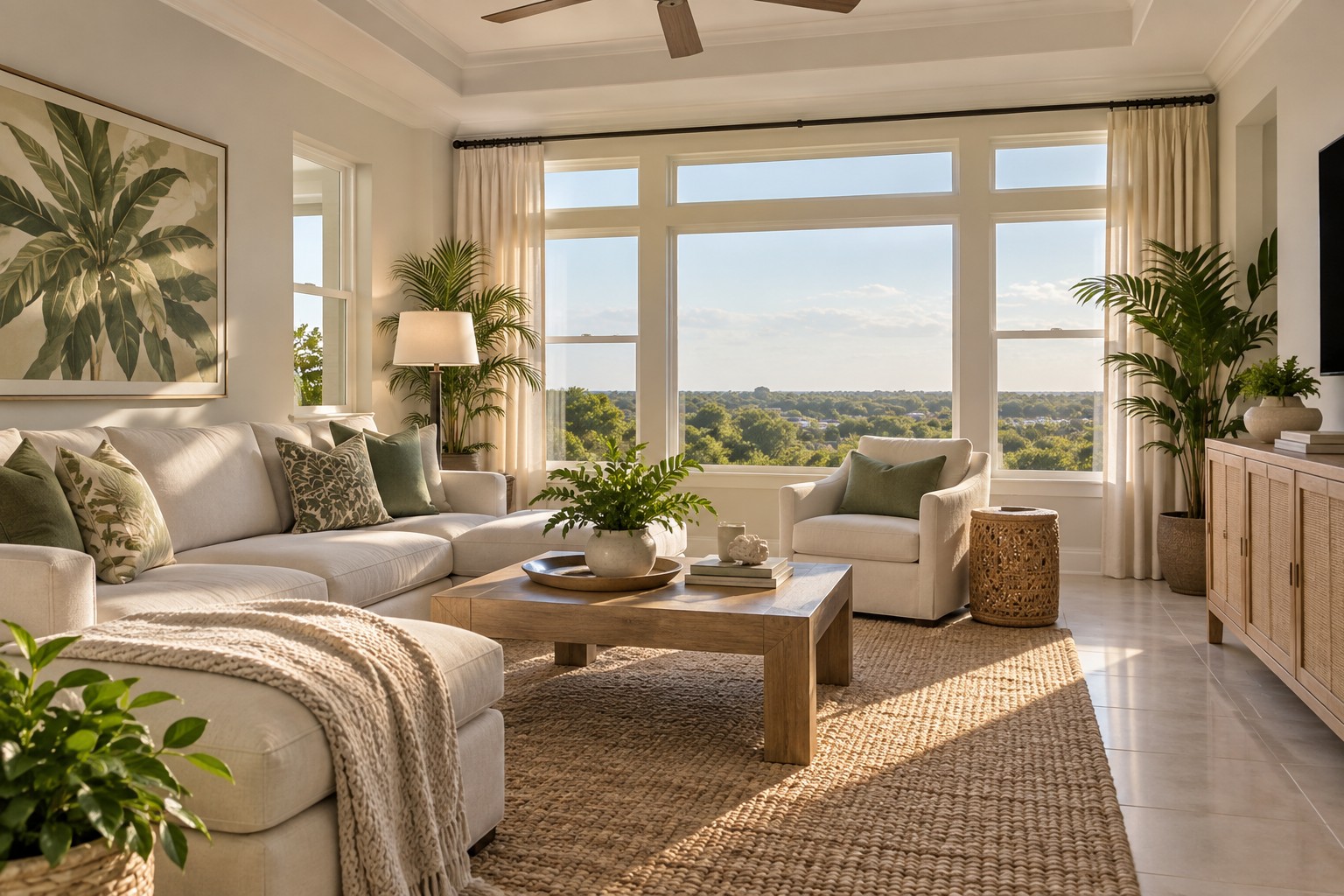 A cozy Tampa Florida living room, illustrative